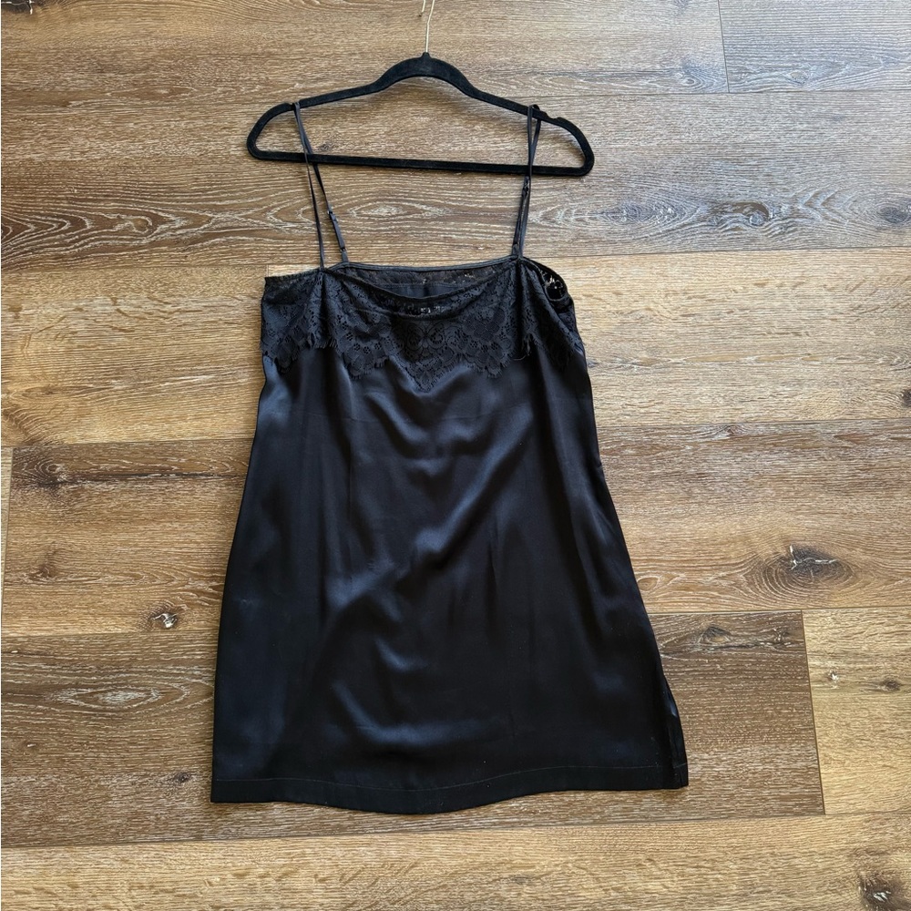 Reformation Black Satin Slip Dress with Lace - Size M